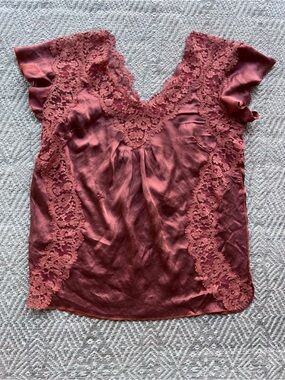 Dolce & Gabbana Silk Lace Blouse Medium Rust Ruffle Sleeve Top Italy